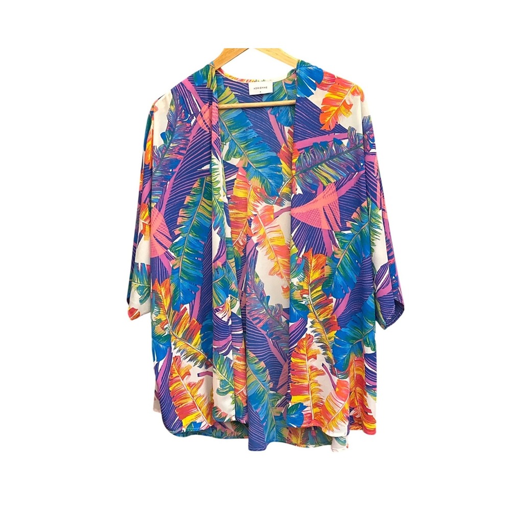Modern Adrienne Kimono Cardigan Tropical Palm Leaf Print Colorful Resortwear